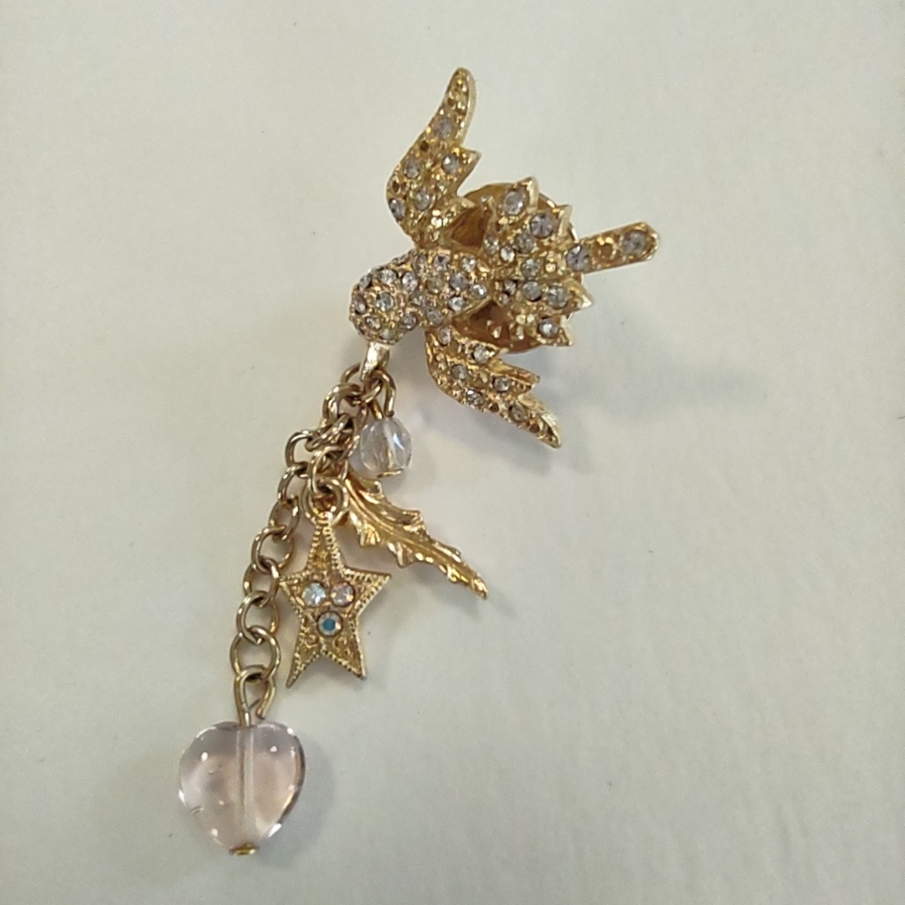 Small Rhinestone Bird Pin with Charms - Picture 2 of 3